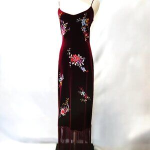 Rare 1990's Vintage Betsey Johnson Embroidered Velvet Evening Dress - Size 6